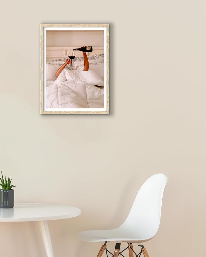 EcoHest 12x16 in Woman Drinking Wine in Bed Canvas Art | Unframed Canvas Print, Feminist Wine Wall Decor for Bedroom, Bathroom, Apartment, Dorm Room, College Room, 1Pack