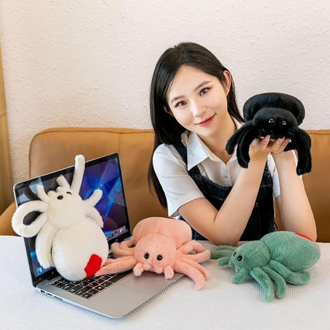 Plush Spider Stuffed Animal Toy, Soft 10 inch Kawaii Halloween Plush Spider Stuffed Toys Decorations Cuddle Gift for Kids and Adults (Black)