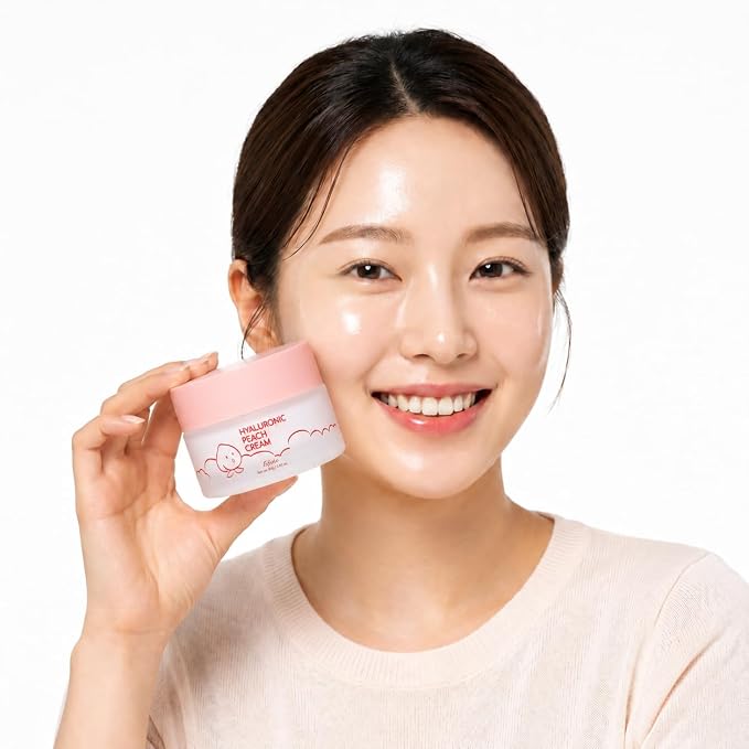 esfolio made in Korea Hyaluronic Peach Cream 2.82 Oz, Lightweight Daily Facial Moisturizer with Hyaluronic Acid and Peach Extract, Fast Absorbing Hydration Cream for Dry and Normal Skin