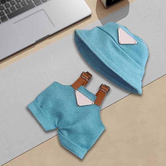 Clothes for Labubu(NO Doll) , Hat & Overalls Set for Labubu Clothes 15cm/17cm Dolls Accessories Suit, Doll Outfit Stylish Clothes(Style Blue)