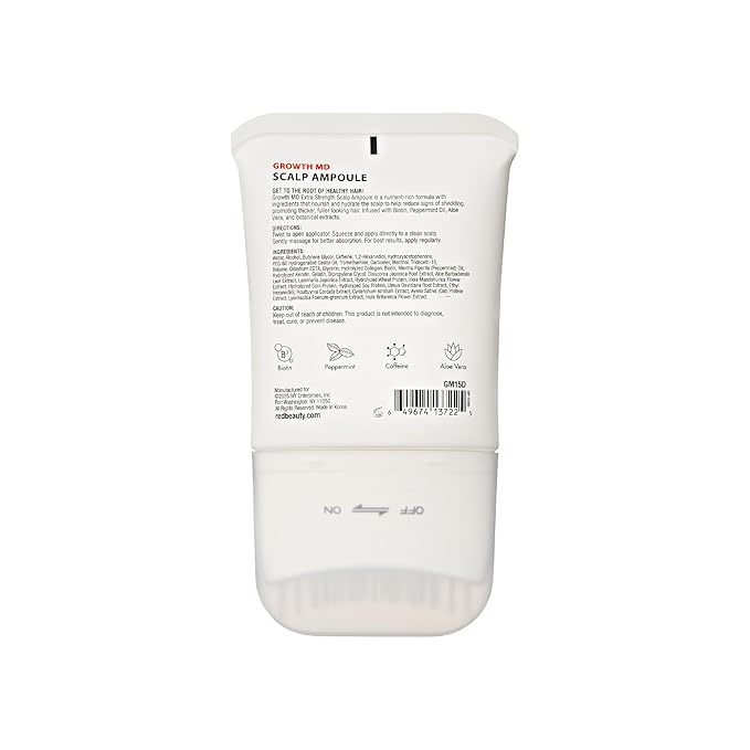 Red by Kiss GrowthMD Extra Strength Scalp Ampoule with Biotin, Brush Applicator, Peppermint Oil, Aloe Vera, Hydrates Scalp, Reduces Thinning, Fuller Hair Growth, Cooling & Soothing100ml
