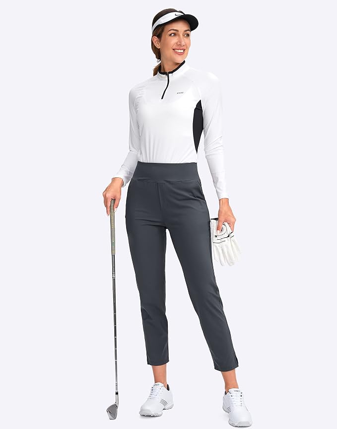 YYV Women's Golf Pants High Waist Stretch Ankle Pants with Pockets | Work Ankle Pants, Dress Pants with 4 Pockets, For Yoga Business Travel Casual