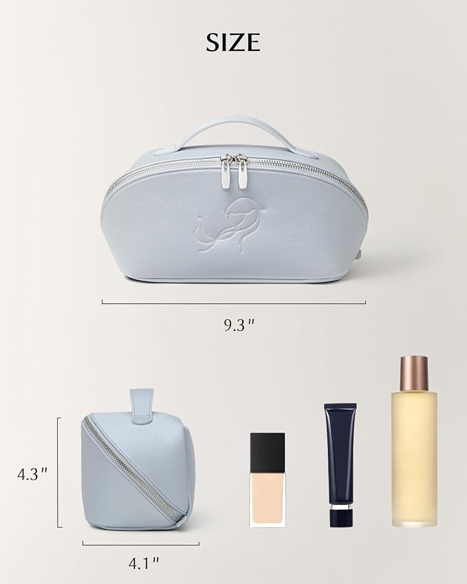 EACHY Travel Makeup Bag, Large Capacity Cosmetic Bag for Women, Waterproof PU Leather, Flat Open Portable Toiletry Bag for Skincare, Brushes & Travel Essentials