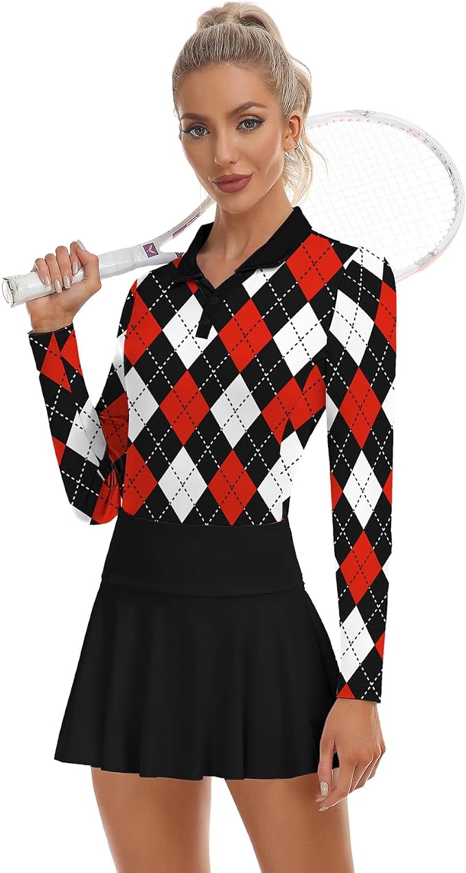 Soneven Womens Golf Shirts Moisture Wicking V Neck Long Sleeve Polo Shirts Collared Tops