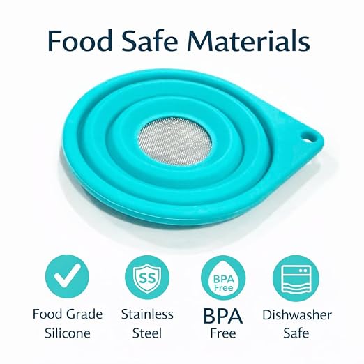 Ultra Fine Mesh Strainer, Collapsible, Small 4 Inch Silicone Funnel with 316 Stainless Steel Sieve, Tea Strainer for Loose Leaf Tea, Pour Over Coffee, Wine, Cocktails for Kitchen, Travel, Camping, RV