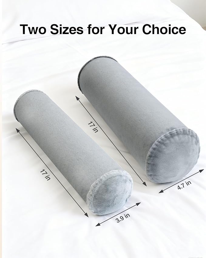 Luxtude Inflatable Neck Roll Pillow for Sleeping, Travel Cervical Pillow for Neck Pain Relief, Cylinder Support Pillows Round Bolster Pillows for Bed, Lumbar Roll, Legs, Back and Yoga (Grey-4.7in)