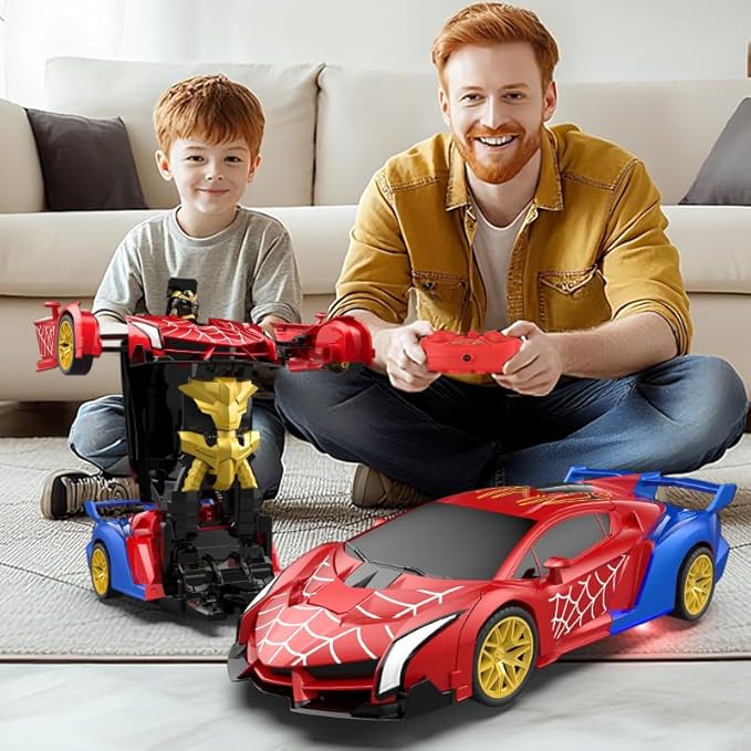 Blackma Remote Control Car - Transform, One-Button Deformation & 360°Rotating Drifting, Transform Robot RC Car with LED Light, Toy Gifts for 4 5 6 7 8 9 10 11 12 Years Old Boy (Red & Blue)
