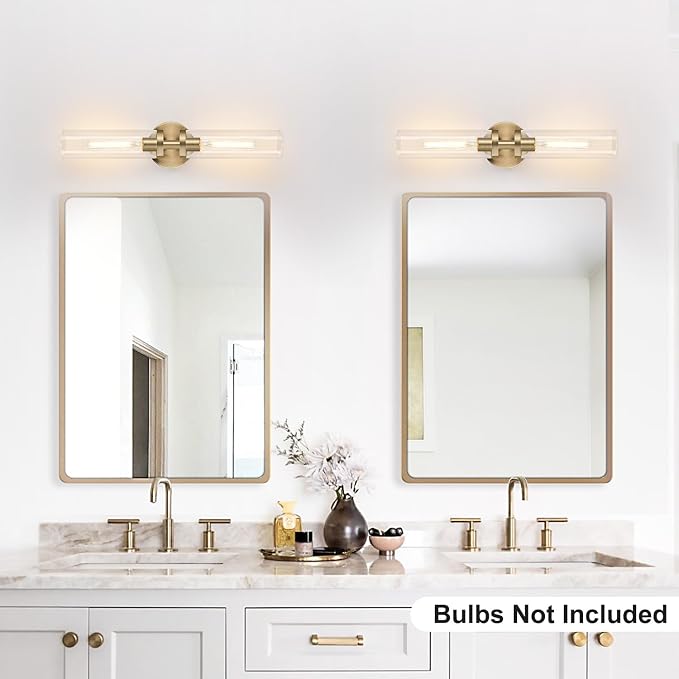 Indoi Brass Wall Sconces, Hardwired Bathroom Sconces Wall Lighting with Clear Glass, Modern Bathroom Vanity Lights fixtures for Mirror Bedroom Living Room Hallway Kitchen