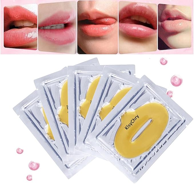 24K Gold Gel Crystal Collagen Lip and Eye Mask Set, 5 Pairs Gold Eye Mask Pads and 5 Pcs Gold Lip Patches for Moisturizing, Anti Wrinkle, Anti Aging, Hydrating Lips and Eyes