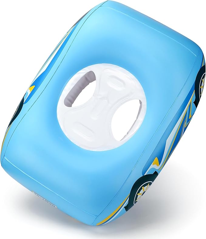 Swimbobo Toddler Pool Float Inflatable Car Baby Swim Float with Adjustable Sun Canopy and Safety Seat Pool Toys for Kids 3+ Years Old (Blue Sports Car)