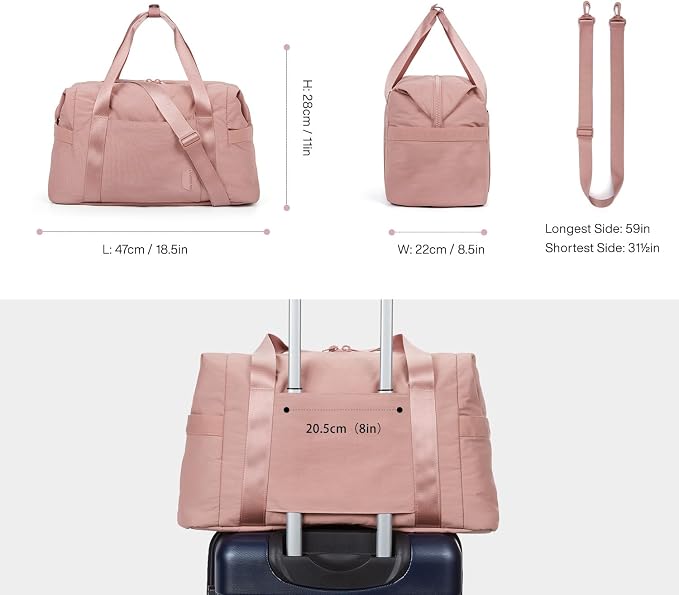 BAGSMART Gym Bag for Women, Carry on Weekender Overnight Bag, Travel Duffel Bags with Trolley Sleeve, Personal Item Travel Bag Tote Bag Workout Dance Bag, Dark Pink