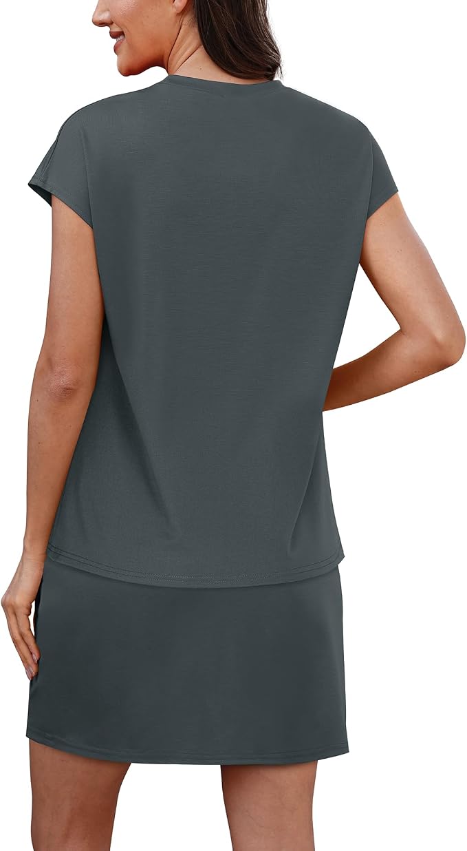 Sampeel Two Piece Skirt Sets for Women Summer Resort Wear Outfits Crew Neck Cap Sleeve Tops Tennis Skort with Pockets