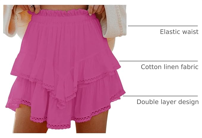 Flowy Shorts for Women Casual Boho Ruffle Tiered Skorts High Waist Mini Skirts Golf Tennis Crochet Shorts