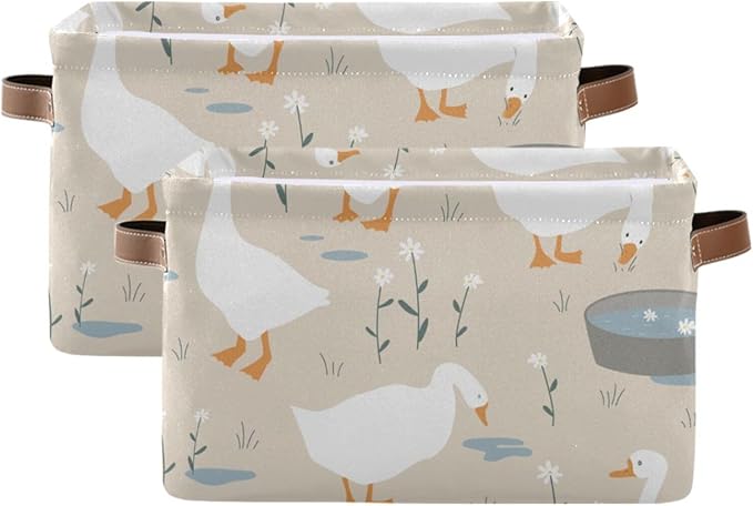 Aslsiy Storage Basket Cute Goose Nursery Bins Doodle Flowers Baby Box Canvas Clothes Shelf Basket Laundry Hamper Gift Baskets for Home Closet 1 Pcs