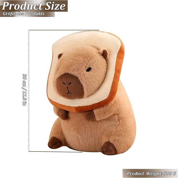 Soft Capybara Plush Doll Pillow Plush Toy, Bread Capybara Plush Pillow Toy with Wearable Toast Headgear, Capybara Stuffed Animals Bread Capibara Plushies Toys Gifts for Kids 11.8 inch