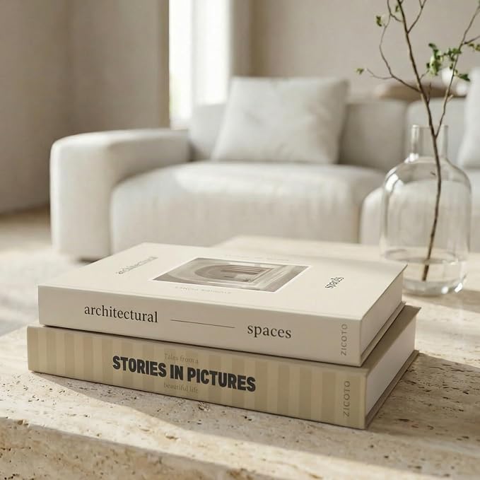 Beautiful Decorative Books - Set of 2 Boxes Enhance Your Coffee Table, Bookshelf or Mantel Decor - Aesthetic Fake/Faux Books for Modern Home Decoration, Photo Storage and as a Keepsake Box