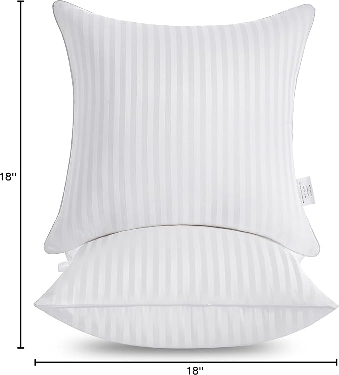 Oubonun 18 x 18 Throw Pillow Inserts Set of 2 | Firm and Fluffy Decorative Square Pillows for Couch Bed Sofa with Soft Cotton Cover White Cushion with Down Alternative