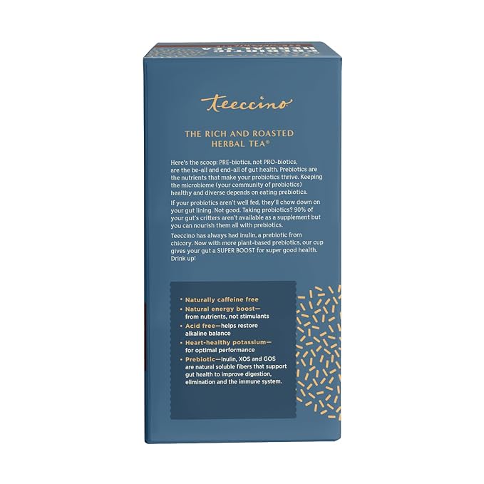 Teeccino Dark Chocolate Prebiotic SuperBoost™ Herbal Tea - Support Your Probiotics with Vegan GOS & Organic XOS For Good Gut Health and Regularity, 25 Tea Bags