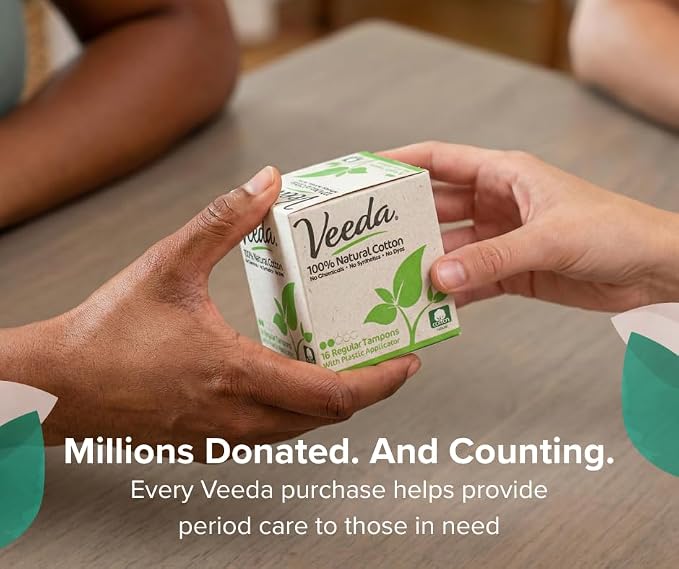 Veeda 100% Natural Cotton Compact Regular and Super Tampons - Compact BPA-Free Applicator - Unscented, Chlorine & Toxin Free - 48 Count Regular & 48 Count Super