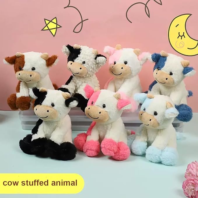 Cow Stuffed Animals Soft Plush Cute Cow Doll for Boys Girls 8in (zuo NIU Shen lanse)