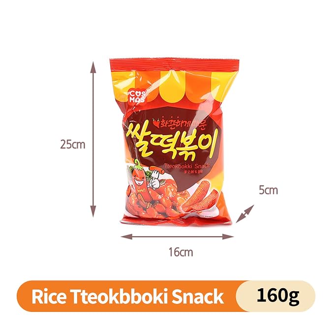 COELO Spicy Rice Tteokbboki Snack 160g x 2Pack (Total 11.28oz) | Korean Street Food Sweet Spicy Sauce Taste Crunch Crispy Old School Snacking Rice Cake Flavor Camping Office Holiday Party 쌀떡볶이 K-Food