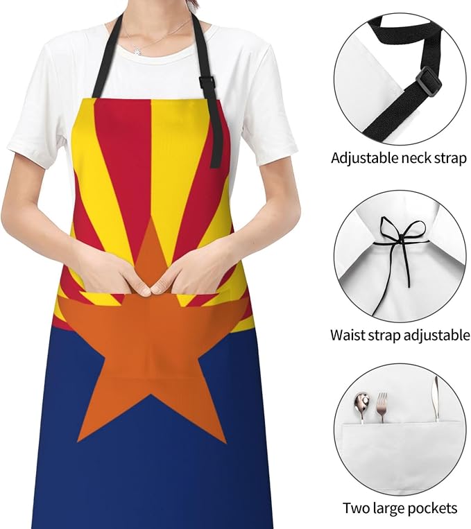 Cute Flag Kitchen Cooking Aprons for Women Men Adjustable Patriotic Flag Apron with 2 Pockets for Home Kitchen Garden