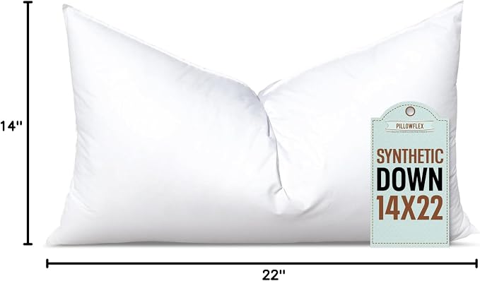 Pillowflex Synthetic Down Pillow Insert 14x22 in - Karate Chop Pillow | Small Rectangle Sham Form, Plush Polyester Cotton Blend, Cloud-Like Comfort, Clump-Resistant Fill, Smooth Elegant Finish
