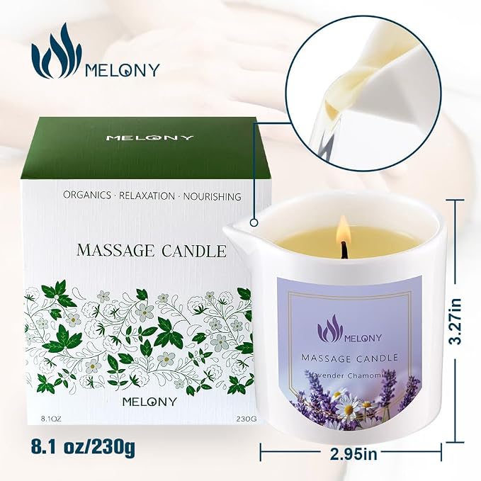MELONY Luxury Massage Candle - Moisturising, Body Oil Candles for Muscle Relaxation, 8.1OZ (Lavender Chamomile)