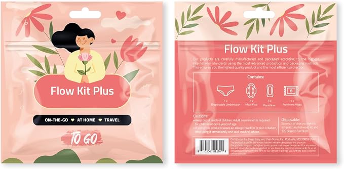 Flow Kit Plus | Bulk Period Kit with Disposable Underwear, Maxi Pads, Pantiliners and Feminine Wipe for Schools
