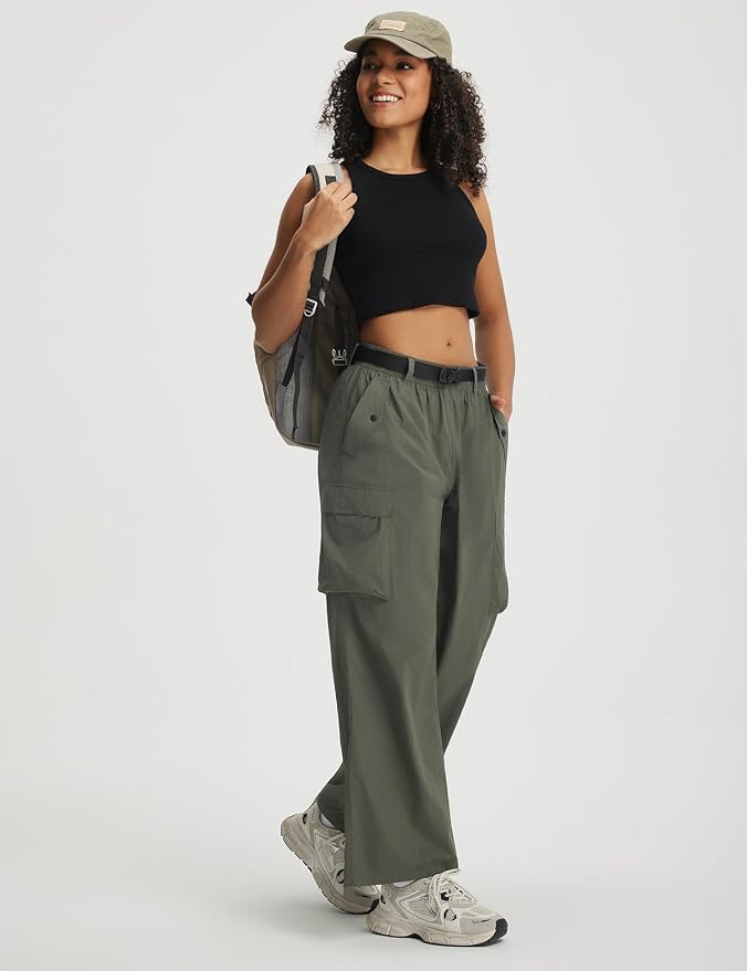 baleaf Women's Lightweight Hiking Pants Quick Dry Wide Leg Outdoor Pants for Women Travel Cargo Pants with Pockets