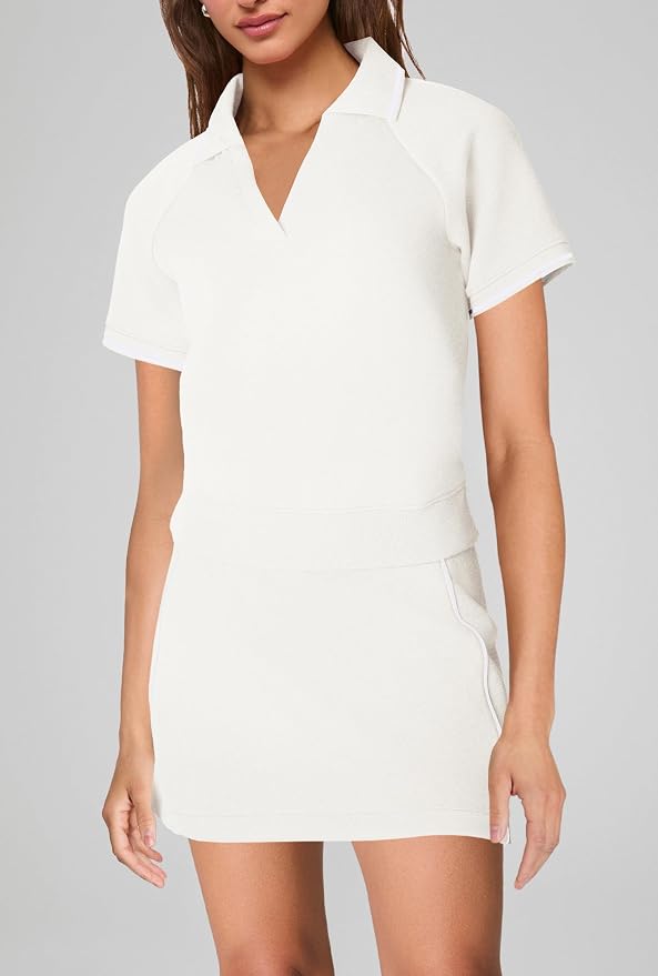 Womens Workout Sets 2 Piece Outfits V Neck Short Sleeve Polo Shirt and Tennis Skort Set with Pockets