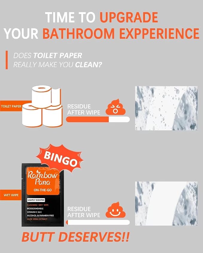 RainbowPana 240 Count Flushable Wipes for Men: ON-THE-GO, Individually Wrapped | Butt Wipes, Travel Wipes | Lightly Scented - Vitamin C, E, Aloe, Plant Extract