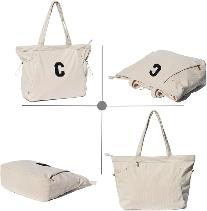 ESVAN Corduroy Yoga Tote Bag Gifts for Women Drawstring Yoga Mat Bag for Office Workout Travel Carryall Pilates Gym