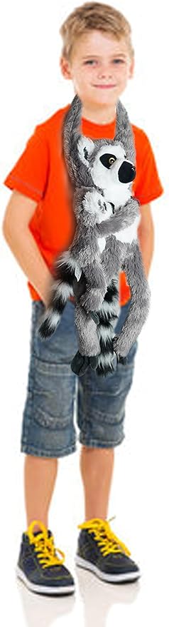 2pcs Lemur Hanging Stuffed Animal Mother with Baby Hangs Plush Toys, Hooks and Stuffed Animals with Rings for Kids 4-8, Gifts for Boys and Girls