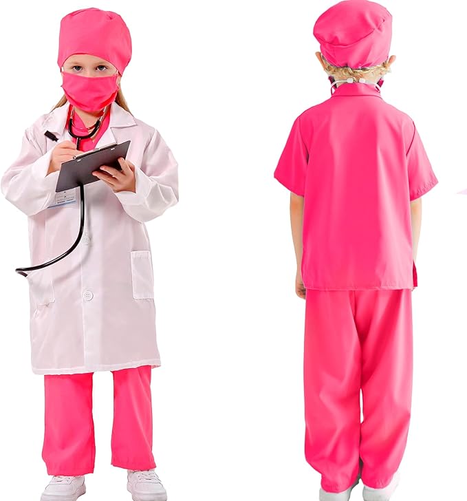 Liberry Doctor Costumes for Kids, Toddler Dress Up Clothes with Real Stethoscope, Halloween Pretend Play Gift for Girls