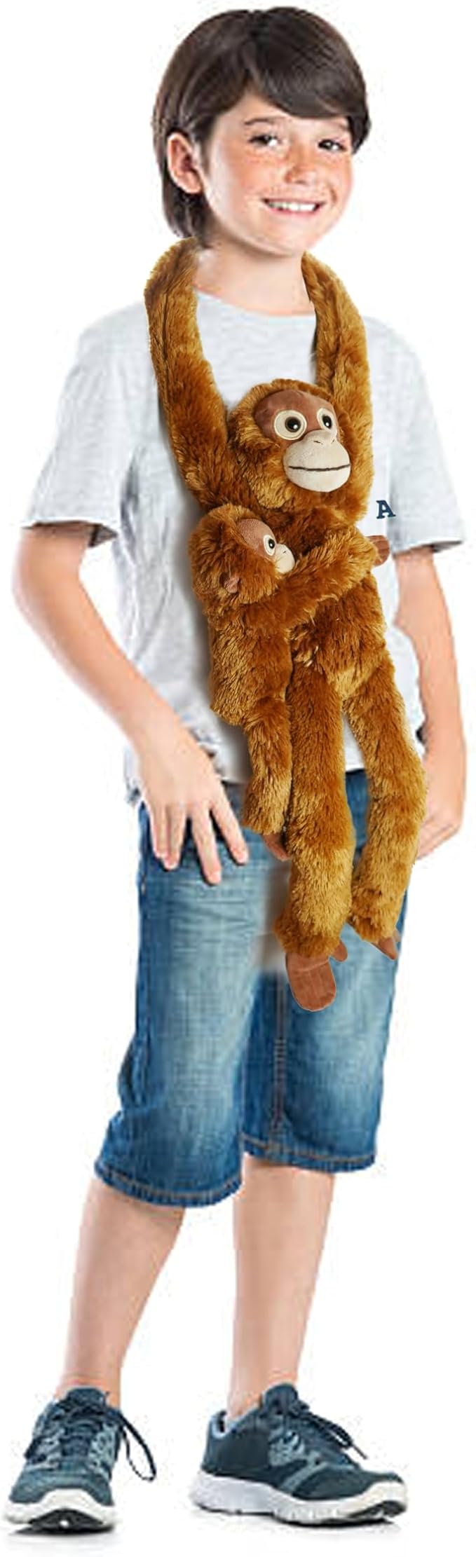 2pcs Orangutans Hanging Stuffed Animal Mother with Baby Hangs Plush Toys, Hooks and Stuffed Animals with Rings for Kids 4-8, Gifts for Boys and Girls(Red)