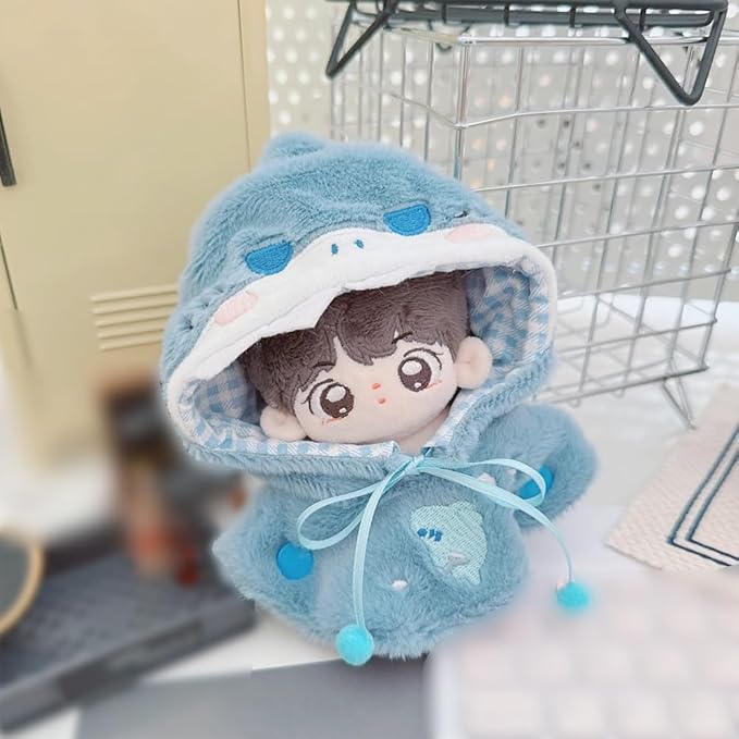 niannyyhouse 10cm-15cm Plush Doll Clothes Shark Puppy Bunny Cape Compatible with 17cm Labubu Doll (Blue)