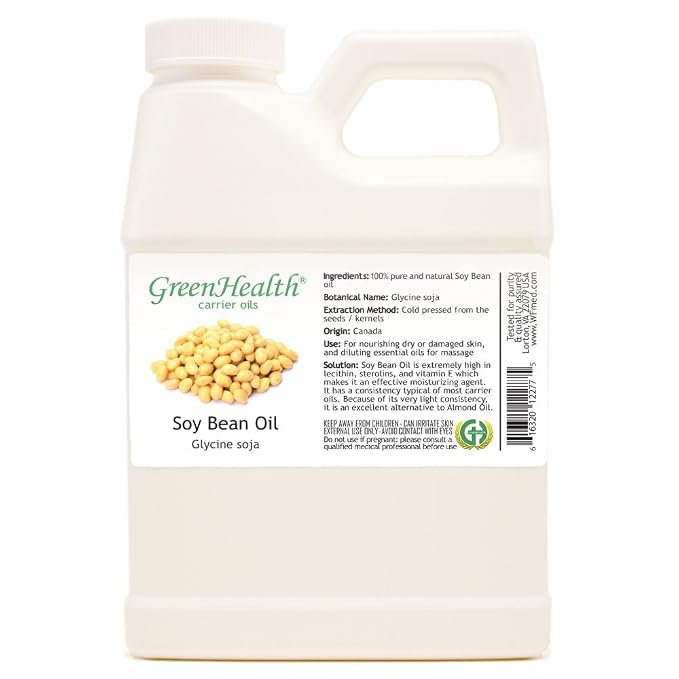 Soybean Oil - 100% Pure & Natural Carrier Oil for DIY Skin Care, Hair Care, Aromatherapy & Massage | Cold Pressed, Hexane-Free | 16 fl oz Plastic Jug