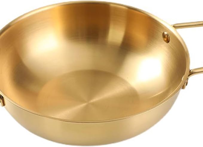 Korean Ramen Cooking Pot with Double Handle, Stainless Steel Noodle Pot, Convenient Cooking Pot for Soup Small Hot Pot (18cm/7.1in (Golden Color))