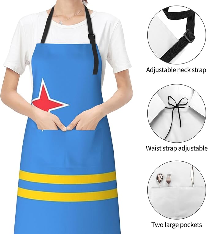 Cute Flag Kitchen Cooking Aprons for Women Men Adjustable Patriotic Flag Apron with 2 Pockets for Home Kitchen Garden