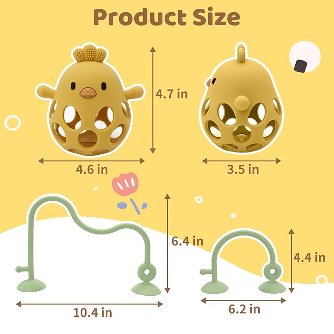 Baby High Chair Toys Teething Chew - Baby Table Toys, High Chair Suction Toy Teething Toys Silicone Teethers, Food Grade Silicon for 6 12 18 Months (Green Yellow)