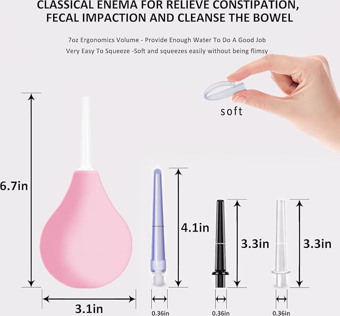 Douche for Women Enema Bulb Kit - Anal Douche,Enima Anal Douching with 3 Nozzle,Reusable Anal Cleaner Enema Bulb,Enima for Men Women(Pink)