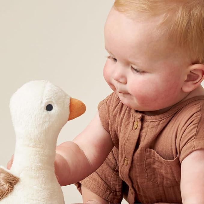 Itzy Ritzy Snuggles Plush Toy – Soft Stuffed Animal for Babies, Kids & Adults – Sensory Ribbons & Textured Fabrics for Tactile Play – Cozy & Cuddly Companion for Newborns & Up (Goose)