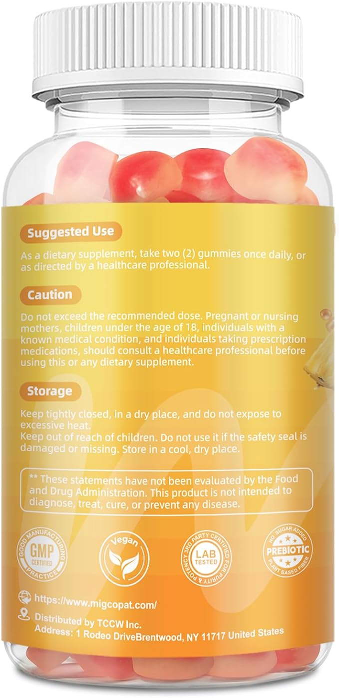 Migcopat Premium Feminine Balance Gummies – 2 Pack, Probiotic + Enzyme Blend for Digestive, Hormone & PH Balance, Pineapple Flavor, 120 Gummies