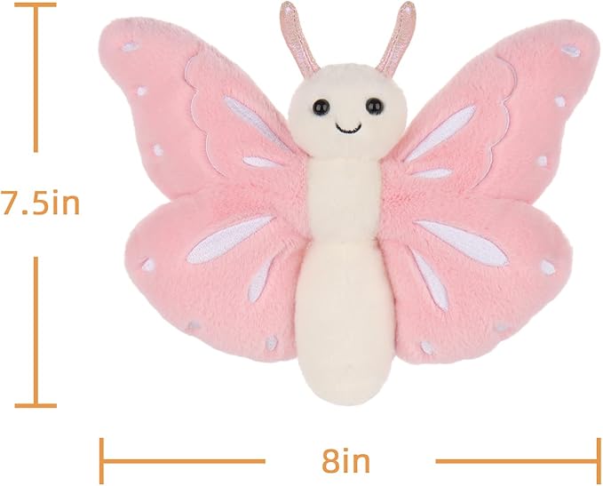 Apricot Lamb Pink Butterfly Plush Stuffed Animals for Kids, Soft Cute Plush Toys for Baby Girl and Boy, Fluffy Pink Butterfly Pink