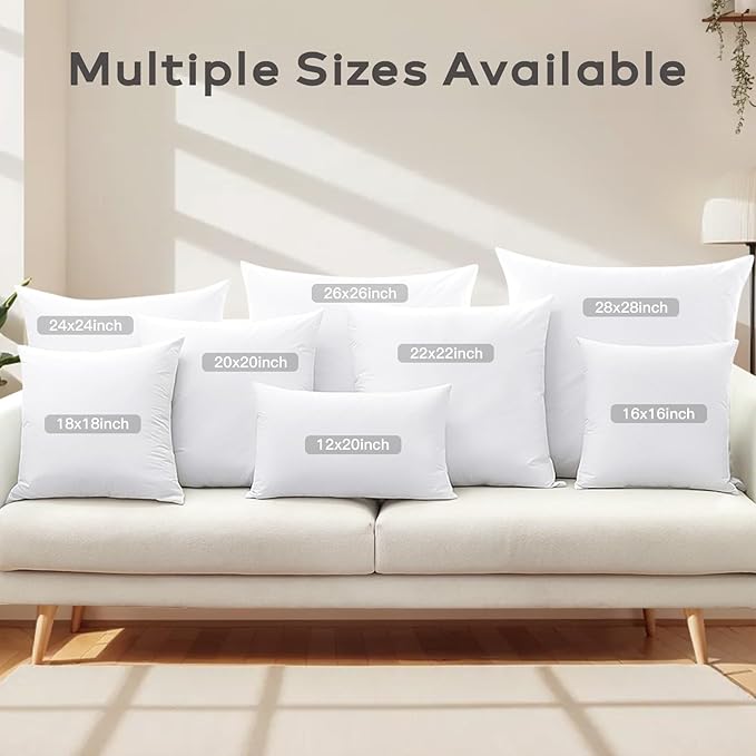 SAVORI Set of 2 Down and Feather Throw Pillow Inserts 14x14 Soft Fluffy Pillow Inserts with 100% Down-Proof Cotton Cover, Decorative Square Cushion Inner for Sofa Couch Bed-White