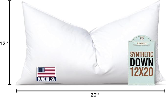 Pillowflex Synthetic Down Pillow Insert 12x20 in - Karate Chop Pillow | Small Rectangle Sham Form, Plush Polyester Cotton Blend, Cloud-Like Comfort, Clump-Resistant Fill, Smooth Elegant Finish