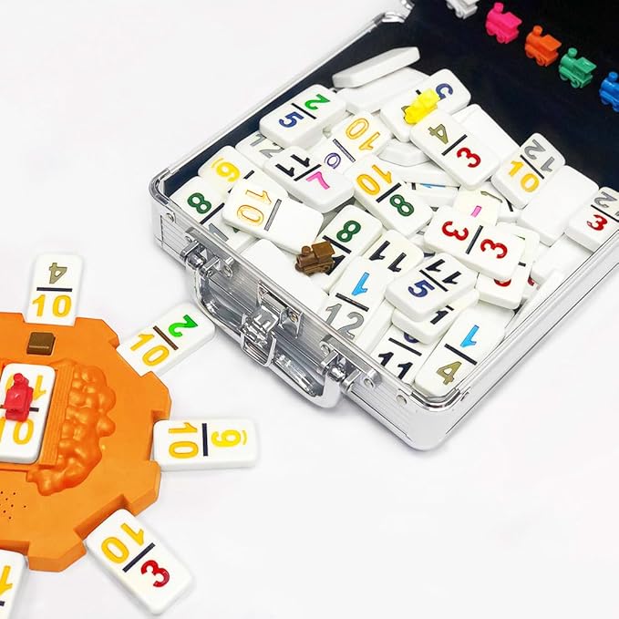 Yinlo Mexican Train Dominoes Set,Double 12 Dominoes with Train Sound Effect, Portable Travel Games, 91 Tiles Colored Number Domino Game Set with Aluminum Case, Ideal Gift