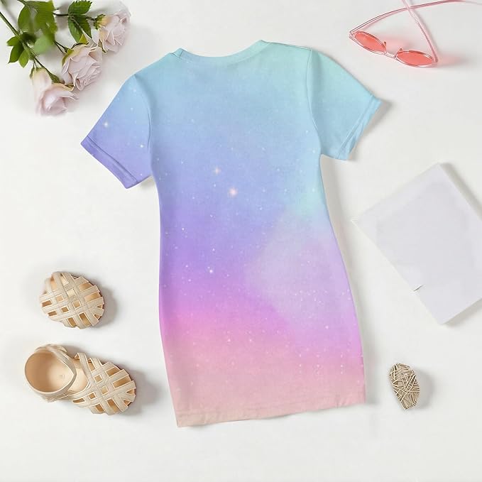 Girl's Anime K-POP Graphic Long Dress T-Shirt - Casual Loose Fit Short Sleeve Top