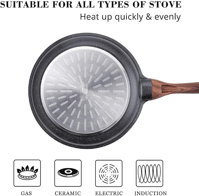 SENSARTE Nonstick Frying Pans, Grey(8+12.5 Inch) | Swiss Granite Coating, Free of PFOA&PFOS, Compatible with All Stoves Including Induction Cooktops, Easy to Clean